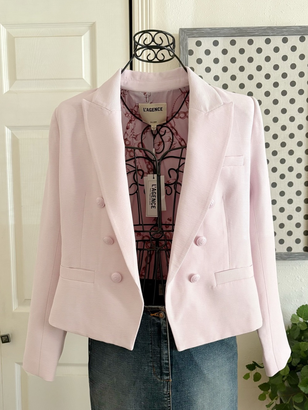 L'AGENCE Light Pink Double-Breasted Cropped Blazer